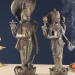 18" Vintage Brass Vishnu Lakshmi Idol Pair | Divine Couple Temple Murti | Sacred Art Set